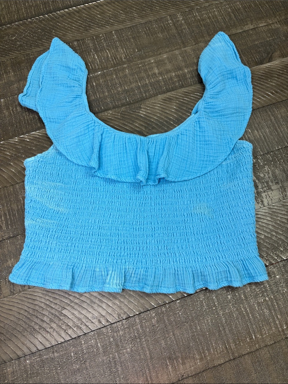 American Eagle Outfitters Bright Blue Ruffle Smocked Crop Top